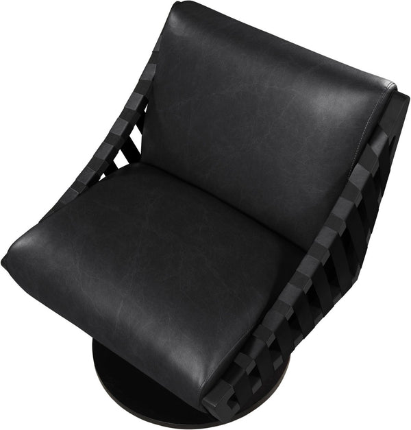Meridian Furniture Millwin Art Deco Vegan Leather Swivel Accent Chair with Wood Base for Living Room Black Style 2 33002Black