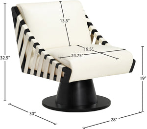 Meridian Furniture Millwin Art Deco Vegan Leather Swivel Accent Chair with Wood Base for Living Room Cream Style 2 33002Cream