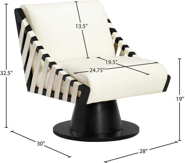 Meridian Furniture Millwin Art Deco Vegan Leather Swivel Accent Chair with Wood Base for Living Room Cream Style 2 33002Cream