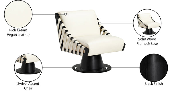 Meridian Furniture Millwin Art Deco Vegan Leather Swivel Accent Chair with Wood Base for Living Room Cream Style 2 33002Cream