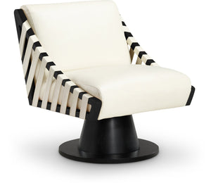 Meridian Furniture Millwin Art Deco Vegan Leather Swivel Accent Chair with Wood Base for Living Room Cream Style 2 33002Cream
