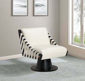 Meridian Furniture Millwin Art Deco Vegan Leather Swivel Accent Chair with Wood Base for Living Room Cream Style 2 33002Cream