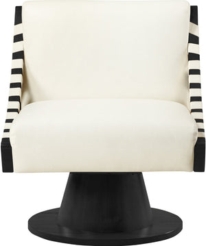 Meridian Furniture Millwin Art Deco Vegan Leather Swivel Accent Chair with Wood Base for Living Room Cream Style 2 33002Cream