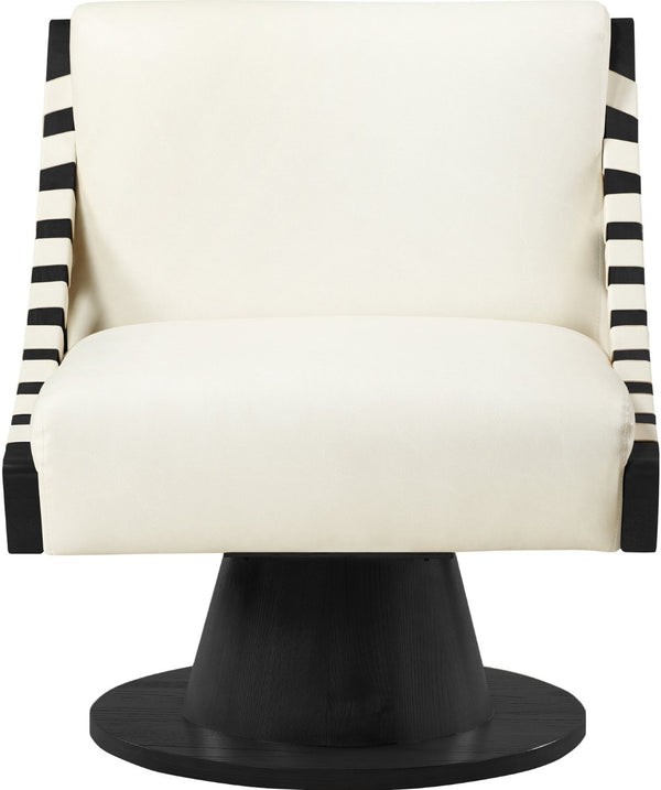 Meridian Furniture Millwin Art Deco Vegan Leather Swivel Accent Chair with Wood Base for Living Room Cream Style 2 33002Cream