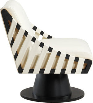 Meridian Furniture Millwin Art Deco Vegan Leather Swivel Accent Chair with Wood Base for Living Room Cream Style 2 33002Cream