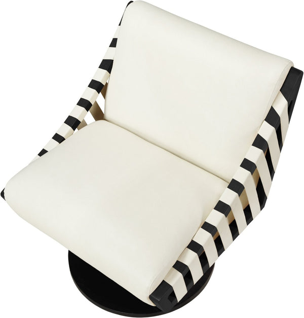 Meridian Furniture Millwin Art Deco Vegan Leather Swivel Accent Chair with Wood Base for Living Room Cream Style 2 33002Cream