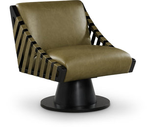 Meridian Furniture Millwin Art Deco Vegan Leather Swivel Accent Chair with Wood Base for Living Room Olive Style 2 33002Olive