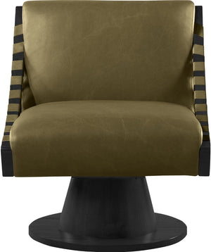 Meridian Furniture Millwin Art Deco Vegan Leather Swivel Accent Chair with Wood Base for Living Room Olive Style 2 33002Olive
