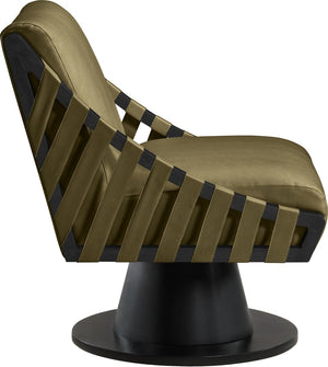 Meridian Furniture Millwin Art Deco Vegan Leather Swivel Accent Chair with Wood Base for Living Room Olive Style 2 33002Olive