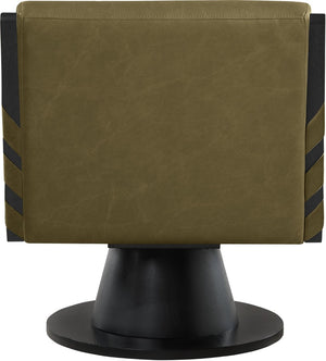 Meridian Furniture Millwin Art Deco Vegan Leather Swivel Accent Chair with Wood Base for Living Room Olive Style 2 33002Olive