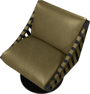 Meridian Furniture Millwin Art Deco Vegan Leather Swivel Accent Chair with Wood Base for Living Room Olive Style 2 33002Olive