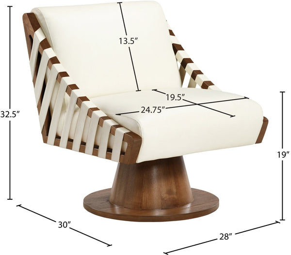 Meridian Furniture Millwin Art Deco Vegan Leather Swivel Accent Chair with Wood Base for Living Room Cream Style 3 33003Cream
