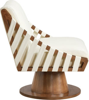 Meridian Furniture Millwin Art Deco Vegan Leather Swivel Accent Chair with Wood Base for Living Room Cream Style 3 33003Cream