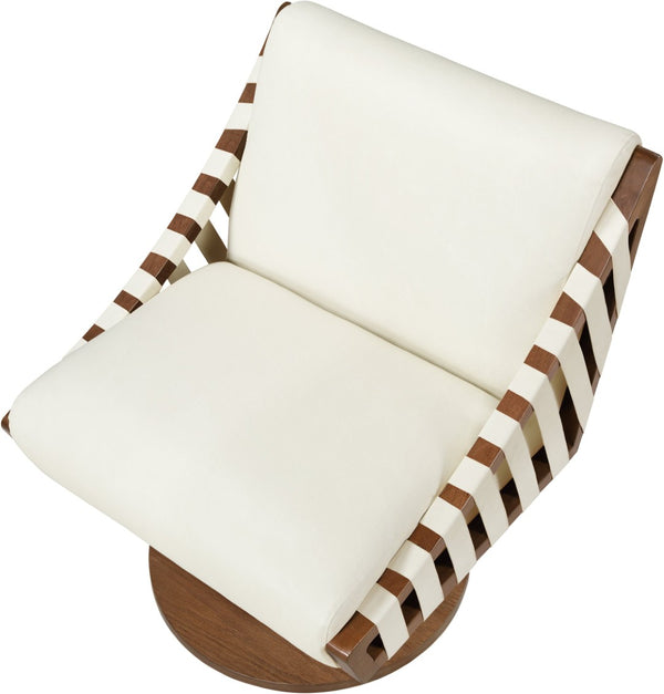 Meridian Furniture Millwin Art Deco Vegan Leather Swivel Accent Chair with Wood Base for Living Room Cream Style 3 33003Cream