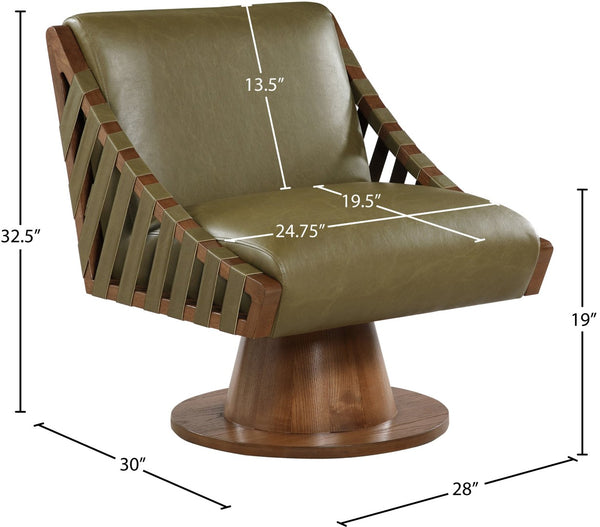 Meridian Furniture Millwin Art Deco Vegan Leather Swivel Accent Chair with Wood Base for Living Room Olive Style 3 33003Olive
