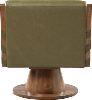Meridian Furniture Millwin Art Deco Vegan Leather Swivel Accent Chair with Wood Base for Living Room Olive Style 3 33003Olive