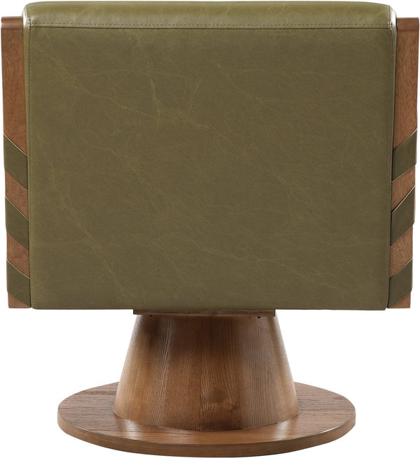 Meridian Furniture Millwin Art Deco Vegan Leather Swivel Accent Chair with Wood Base for Living Room Olive Style 3 33003Olive