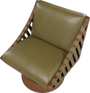Meridian Furniture Millwin Art Deco Vegan Leather Swivel Accent Chair with Wood Base for Living Room Olive Style 3 33003Olive