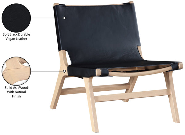 Meridian Furniture Rawlins Sling Accent Chair Vegan Leather Seat Ash Wood Frame Mid-century Modern Lounge Black Style A 33004Black-C