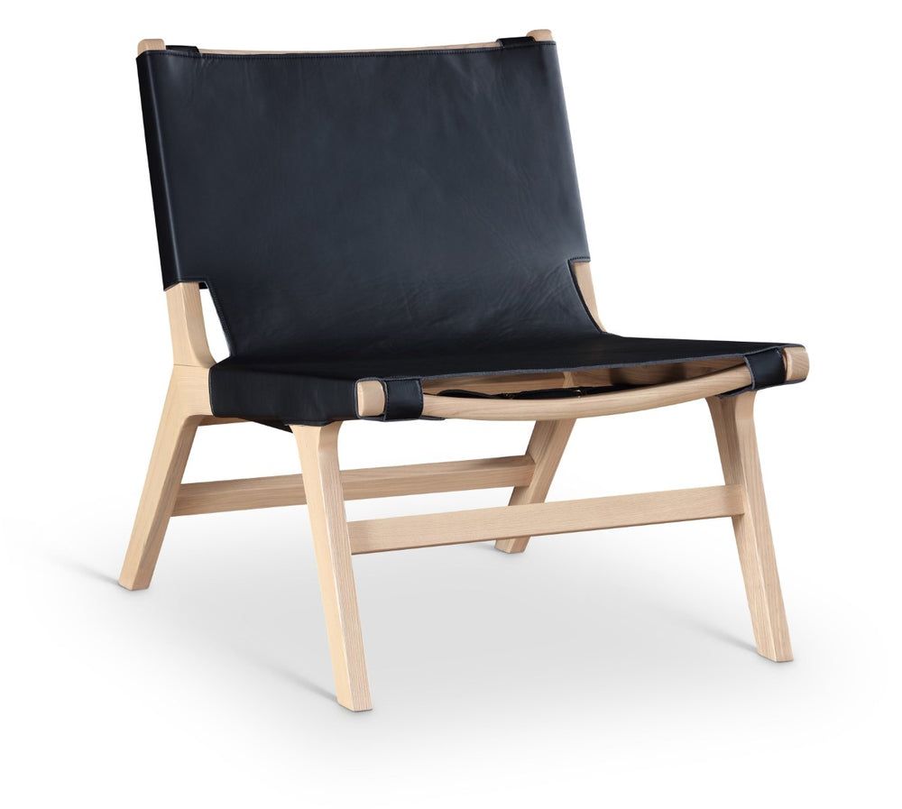 Meridian Furniture Rawlins Sling Accent Chair Vegan Leather Seat Ash Wood Frame Mid-century Modern Lounge Black Style A 33004Black-C