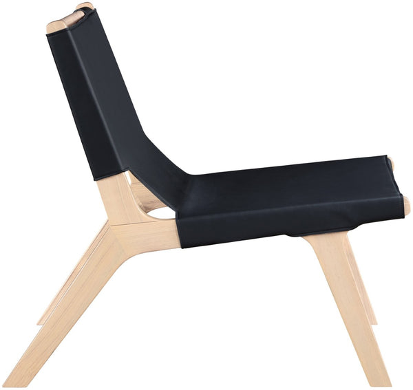 Meridian Furniture Rawlins Sling Accent Chair Vegan Leather Seat Ash Wood Frame Mid-century Modern Lounge Black Style A 33004Black-C