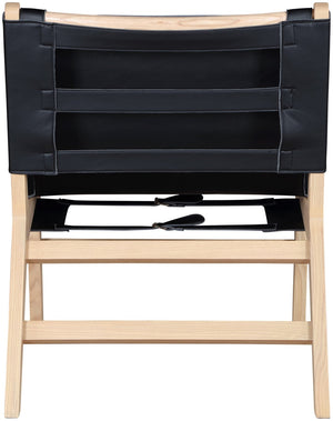 Meridian Furniture Rawlins Sling Accent Chair Vegan Leather Seat Ash Wood Frame Mid-century Modern Lounge Black Style A 33004Black-C
