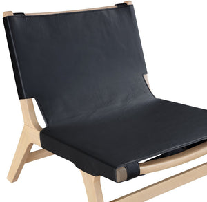 Meridian Furniture Rawlins Sling Accent Chair Vegan Leather Seat Ash Wood Frame Mid-century Modern Lounge Black Style A 33004Black-C