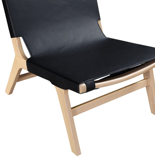 Meridian Furniture Rawlins Sling Accent Chair Vegan Leather Seat Ash Wood Frame Mid-century Modern Lounge Black Style A 33004Black-C