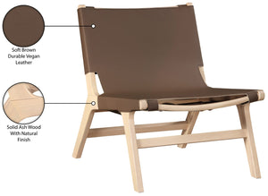 Meridian Furniture Rawlins Sling Accent Chair Vegan Leather Seat Ash Wood Frame Mid-century Modern Lounge Brown Style A 33004Brown-C