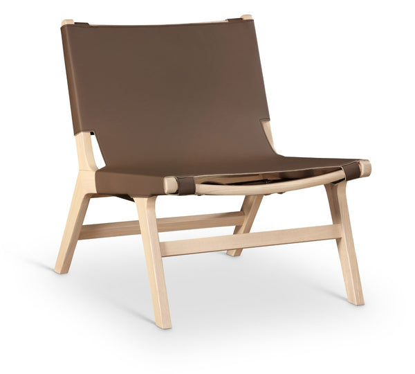 Meridian Furniture Rawlins Sling Accent Chair Vegan Leather Seat Ash Wood Frame Mid-century Modern Lounge Brown Style A 33004Brown-C