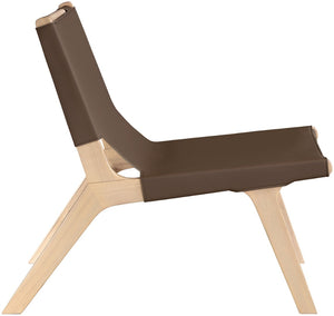 Meridian Furniture Rawlins Sling Accent Chair Vegan Leather Seat Ash Wood Frame Mid-century Modern Lounge Brown Style A 33004Brown-C