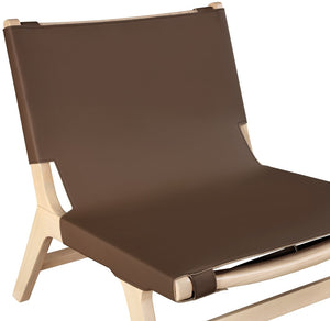 Meridian Furniture Rawlins Sling Accent Chair Vegan Leather Seat Ash Wood Frame Mid-century Modern Lounge Brown Style A 33004Brown-C