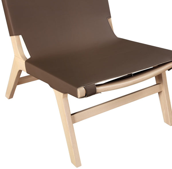 Meridian Furniture Rawlins Sling Accent Chair Vegan Leather Seat Ash Wood Frame Mid-century Modern Lounge Brown Style A 33004Brown-C