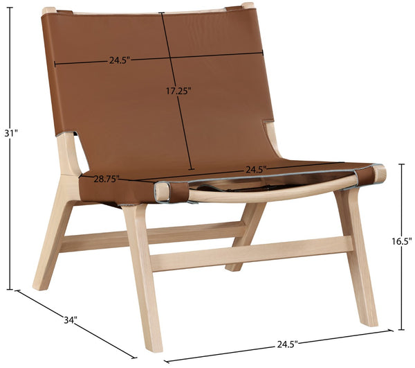 Meridian Furniture Rawlins Sling Accent Chair Vegan Leather Seat Ash Wood Frame Mid-century Modern Lounge Cognac Style A 33004Cognac-C