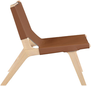 Meridian Furniture Rawlins Sling Accent Chair Vegan Leather Seat Ash Wood Frame Mid-century Modern Lounge Cognac Style A 33004Cognac-C
