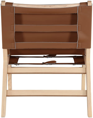 Meridian Furniture Rawlins Sling Accent Chair Vegan Leather Seat Ash Wood Frame Mid-century Modern Lounge Cognac Style A 33004Cognac-C