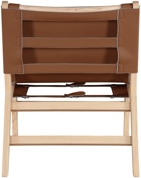 Meridian Furniture Rawlins Sling Accent Chair Vegan Leather Seat Ash Wood Frame Mid-century Modern Lounge Cognac Style A 33004Cognac-C