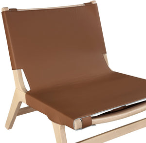 Meridian Furniture Rawlins Sling Accent Chair Vegan Leather Seat Ash Wood Frame Mid-century Modern Lounge Cognac Style A 33004Cognac-C