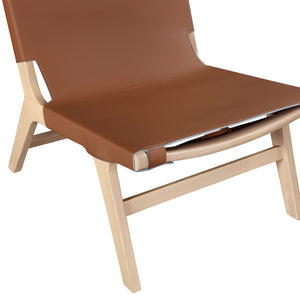 Meridian Furniture Rawlins Sling Accent Chair Vegan Leather Seat Ash Wood Frame Mid-century Modern Lounge Cognac Style A 33004Cognac-C