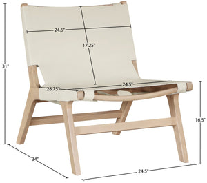 Meridian Furniture Rawlins Sling Accent Chair Vegan Leather Seat Ash Wood Frame Mid-century Modern Lounge Cream Style A 33004Cream-C