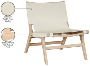 Meridian Furniture Rawlins Sling Accent Chair Vegan Leather Seat Ash Wood Frame Mid-century Modern Lounge Cream Style A 33004Cream-C