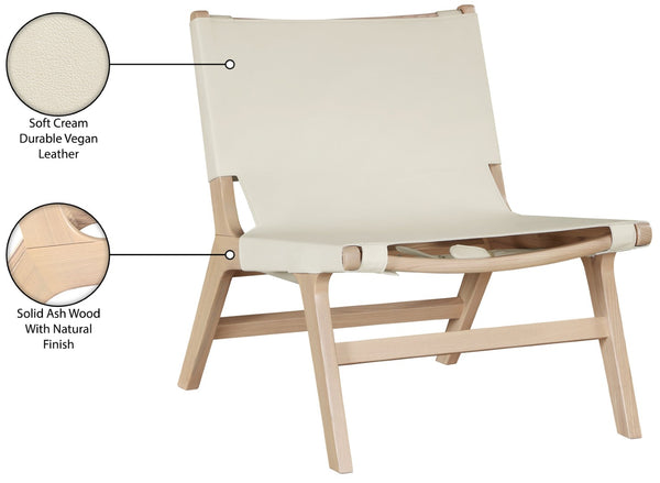 Meridian Furniture Rawlins Sling Accent Chair Vegan Leather Seat Ash Wood Frame Mid-century Modern Lounge Cream Style A 33004Cream-C