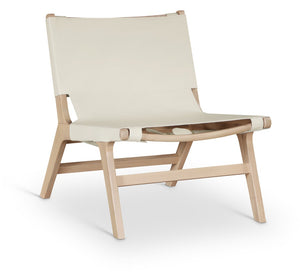 Meridian Furniture Rawlins Sling Accent Chair Vegan Leather Seat Ash Wood Frame Mid-century Modern Lounge Cream Style A 33004Cream-C