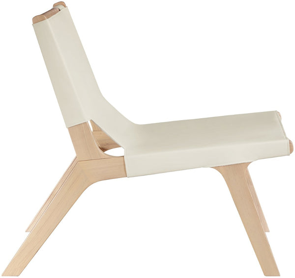 Meridian Furniture Rawlins Sling Accent Chair Vegan Leather Seat Ash Wood Frame Mid-century Modern Lounge Cream Style A 33004Cream-C
