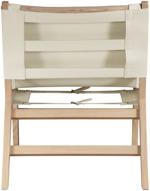 Meridian Furniture Rawlins Sling Accent Chair Vegan Leather Seat Ash Wood Frame Mid-century Modern Lounge Cream Style A 33004Cream-C