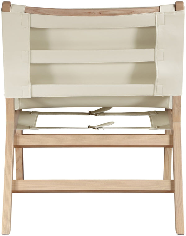 Meridian Furniture Rawlins Sling Accent Chair Vegan Leather Seat Ash Wood Frame Mid-century Modern Lounge Cream Style A 33004Cream-C