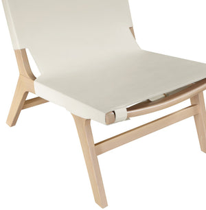 Meridian Furniture Rawlins Sling Accent Chair Vegan Leather Seat Ash Wood Frame Mid-century Modern Lounge Cream Style A 33004Cream-C