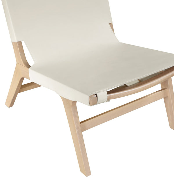 Meridian Furniture Rawlins Sling Accent Chair Vegan Leather Seat Ash Wood Frame Mid-century Modern Lounge Cream Style A 33004Cream-C