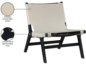 Meridian Furniture Rawlins Sling Accent Chair Vegan Leather Seat Ash Wood Frame Mid-century Modern Lounge Beige Style B 33005Beige-C