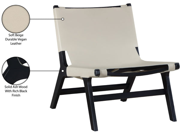 Meridian Furniture Rawlins Sling Accent Chair Vegan Leather Seat Ash Wood Frame Mid-century Modern Lounge Beige Style B 33005Beige-C